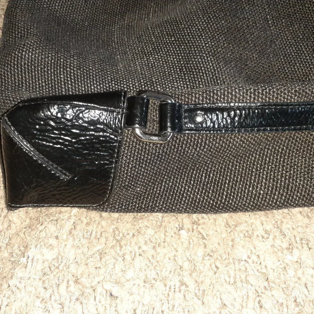 CLUB MONACO-Black Burlap & Patent Leather-Hobo